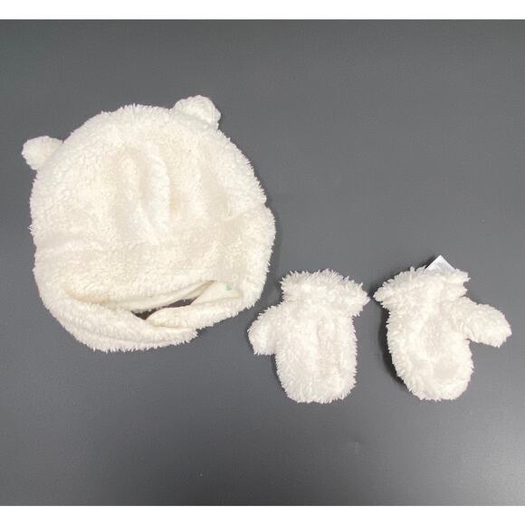 Carters Cream Fuzzy Hat and Mitten Set 12-24 Months - Picture 1 of 8